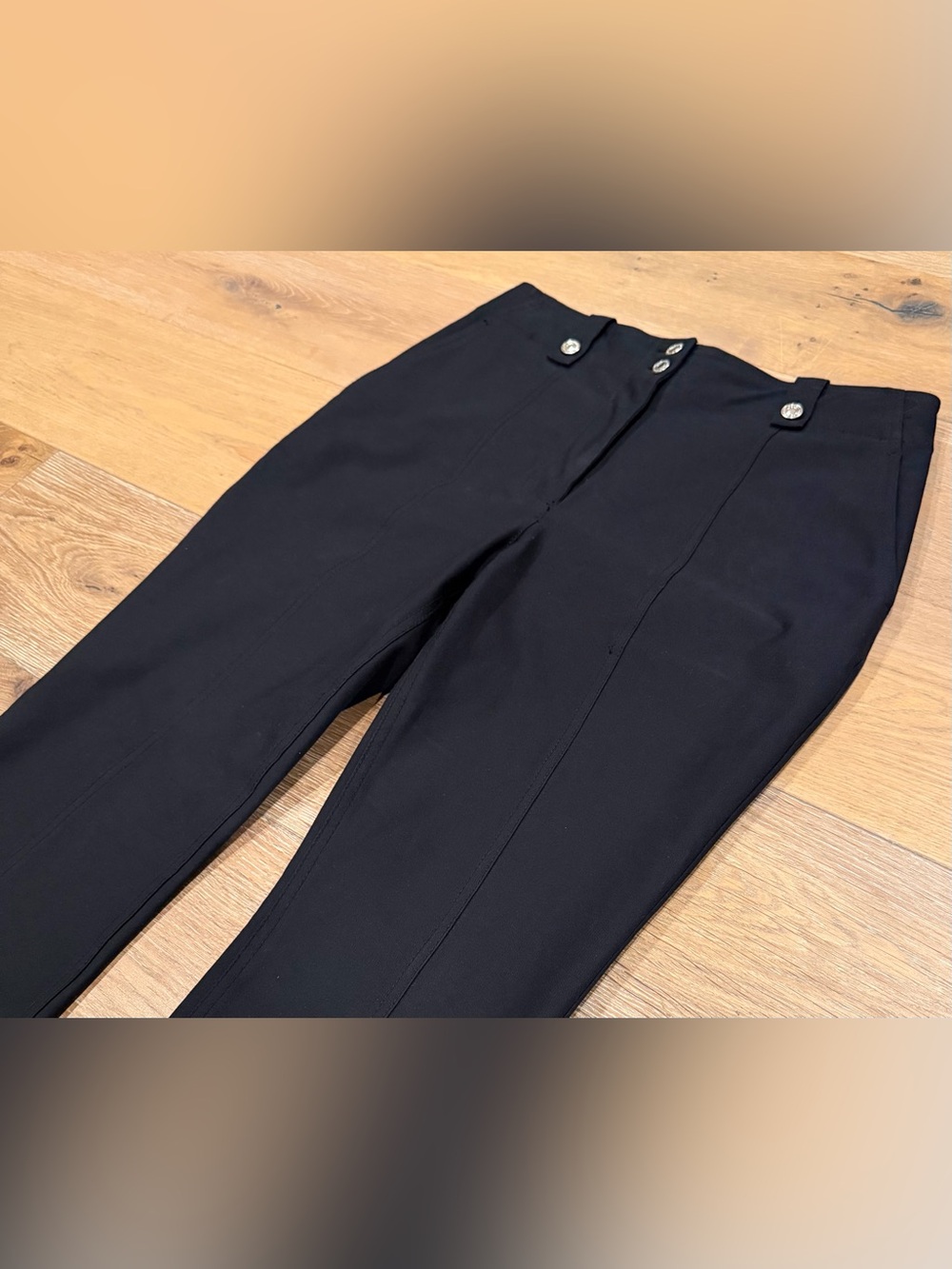 DEREK LAM 10 CROSBY Flare Seamed Pants Trousers Black with Silver Buttons Sz 12